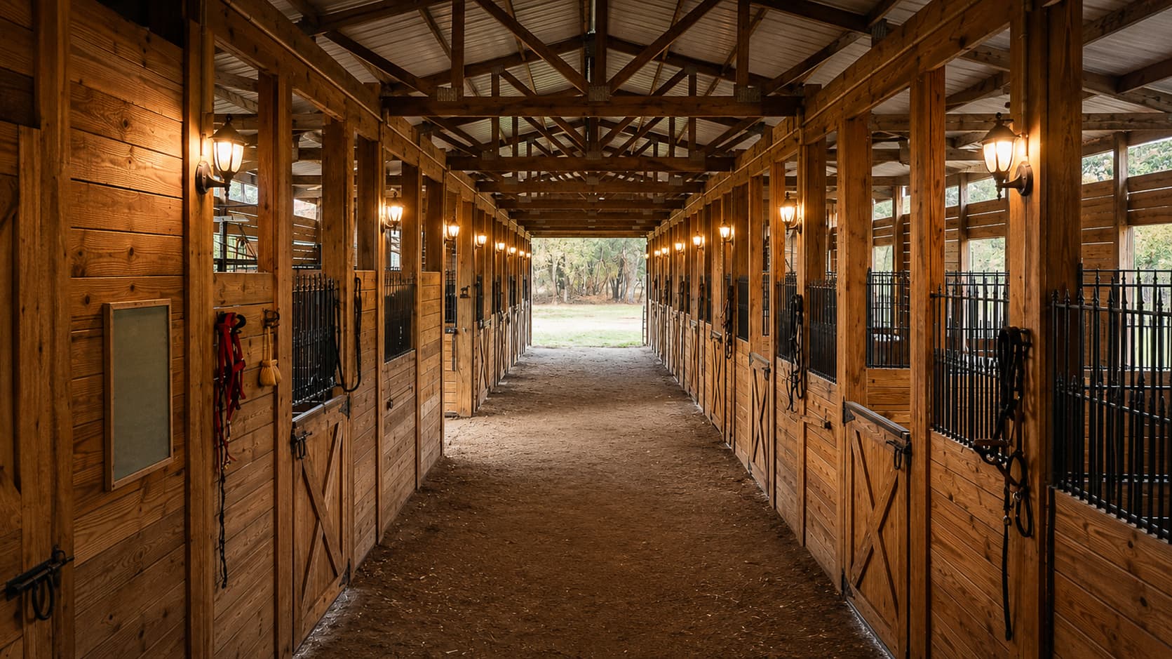 Inside the wooden stables at Pampa Ranch