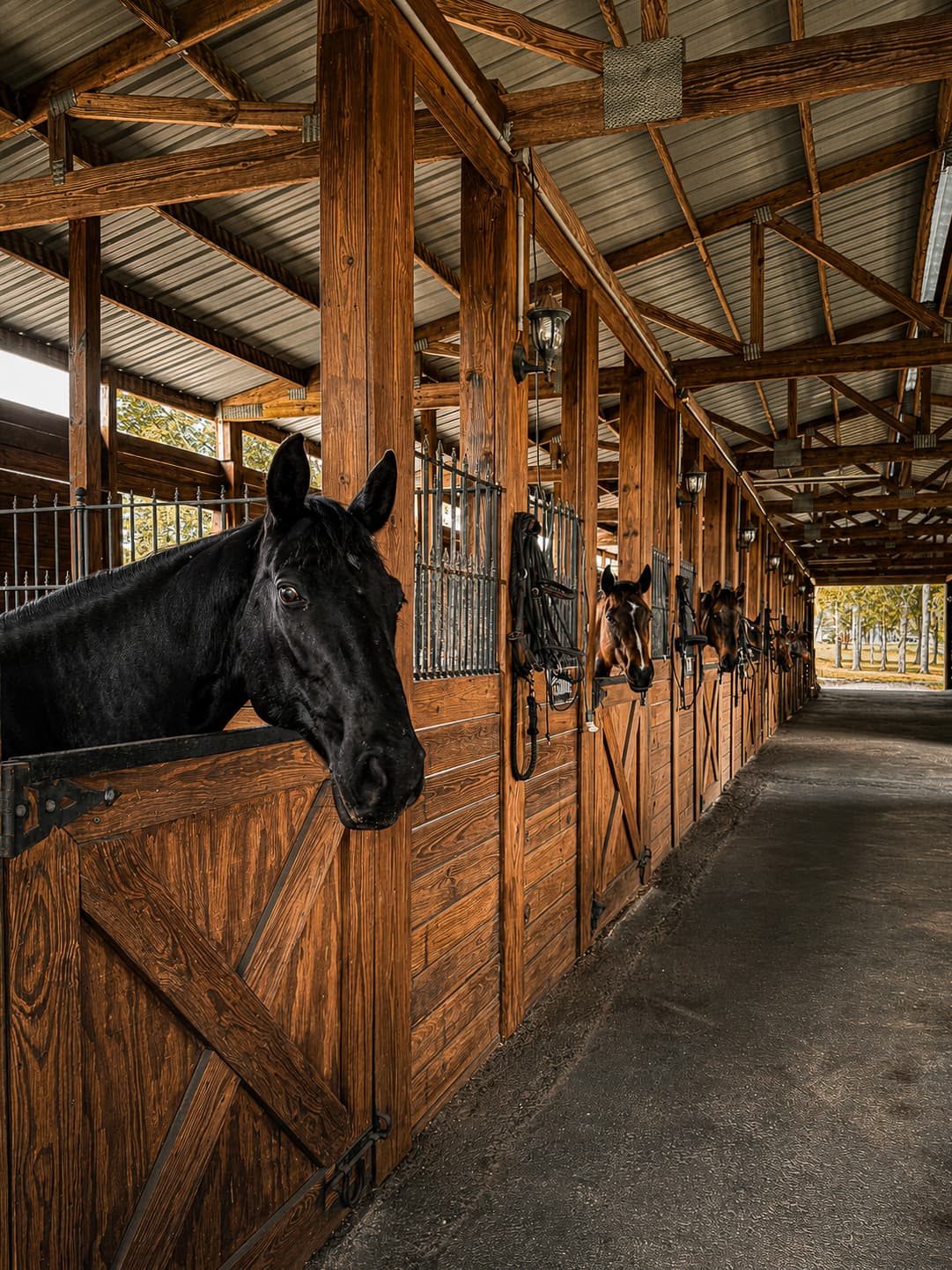 A quiet moment inside the horse stable