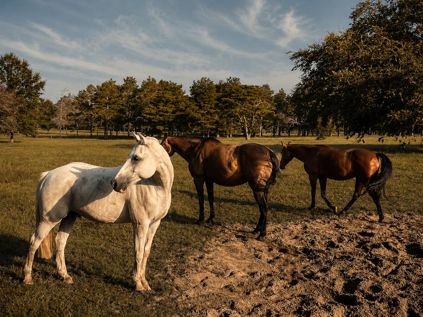 Horses together in the ranch pasture