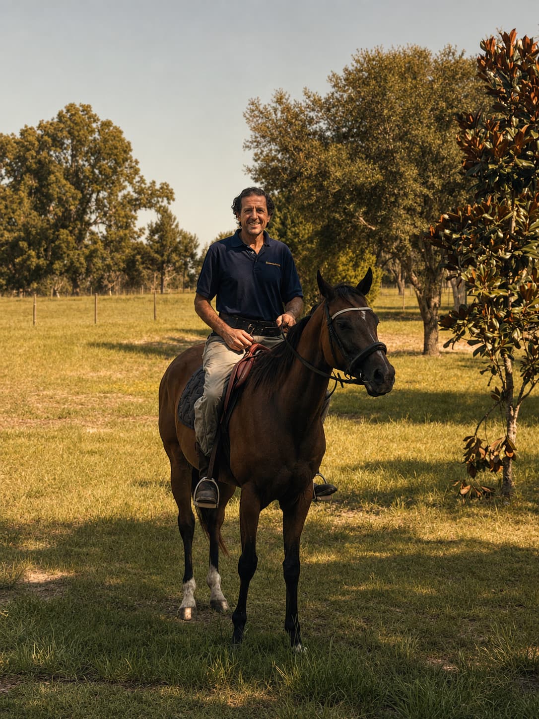 Tom working with a black horse